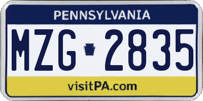 PA license plate MZG2835