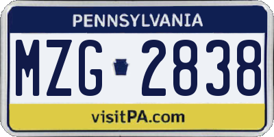 PA license plate MZG2838