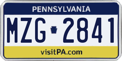 PA license plate MZG2841