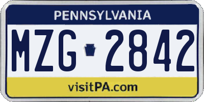 PA license plate MZG2842