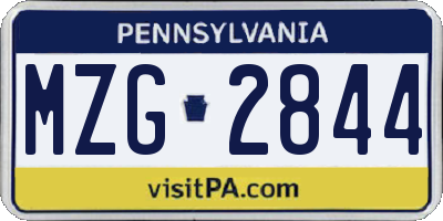 PA license plate MZG2844