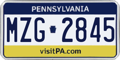 PA license plate MZG2845