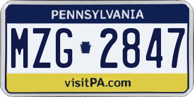 PA license plate MZG2847