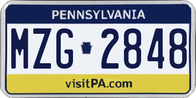 PA license plate MZG2848