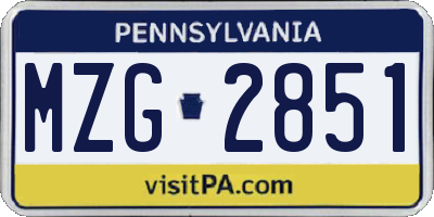 PA license plate MZG2851