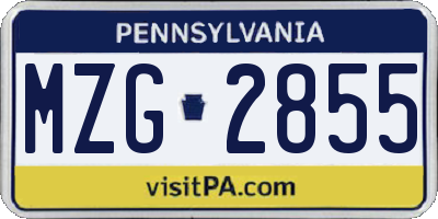 PA license plate MZG2855