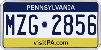 PA license plate MZG2856