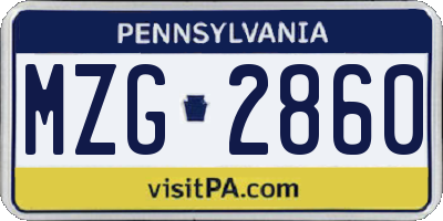 PA license plate MZG2860