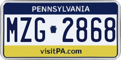 PA license plate MZG2868