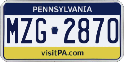 PA license plate MZG2870