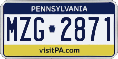 PA license plate MZG2871