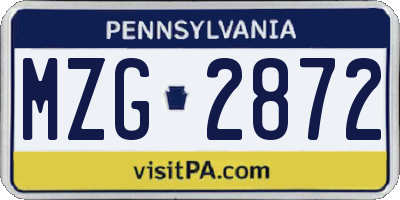 PA license plate MZG2872