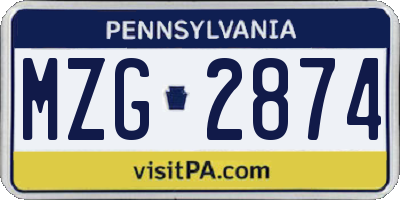 PA license plate MZG2874