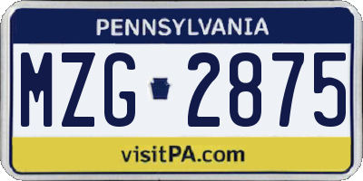 PA license plate MZG2875