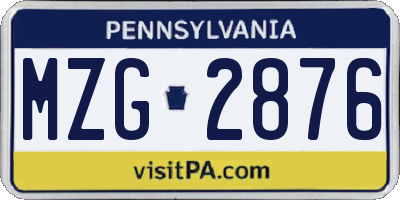 PA license plate MZG2876
