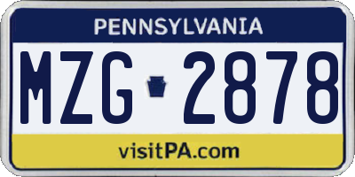PA license plate MZG2878