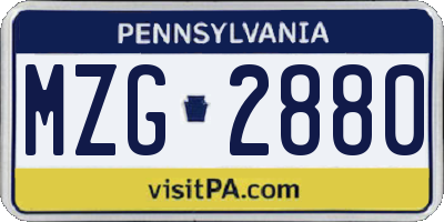PA license plate MZG2880