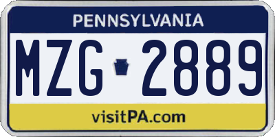PA license plate MZG2889
