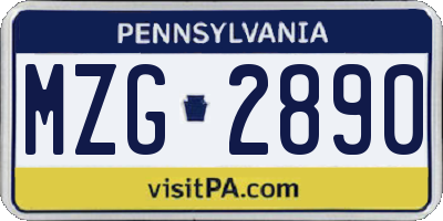 PA license plate MZG2890