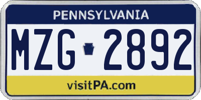 PA license plate MZG2892