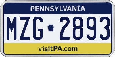 PA license plate MZG2893