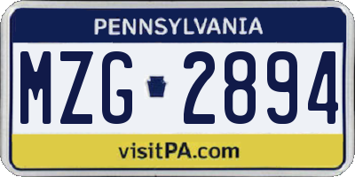 PA license plate MZG2894