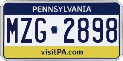 PA license plate MZG2898