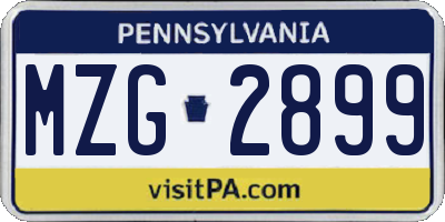 PA license plate MZG2899