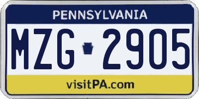 PA license plate MZG2905
