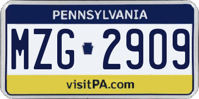 PA license plate MZG2909