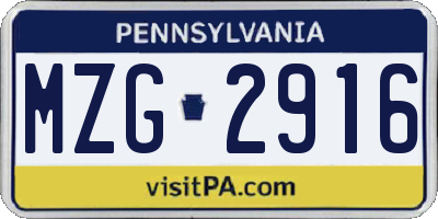 PA license plate MZG2916