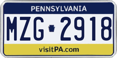 PA license plate MZG2918