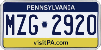 PA license plate MZG2920