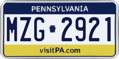 PA license plate MZG2921