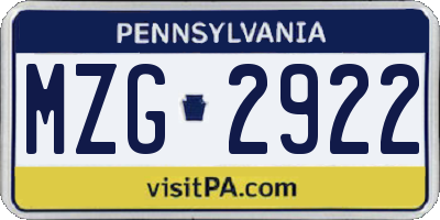 PA license plate MZG2922
