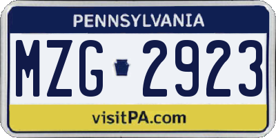 PA license plate MZG2923