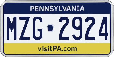 PA license plate MZG2924