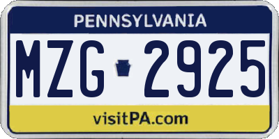 PA license plate MZG2925