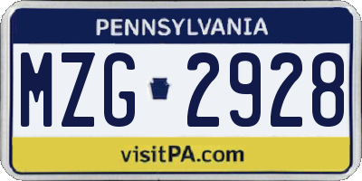 PA license plate MZG2928