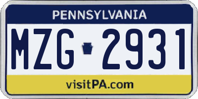 PA license plate MZG2931