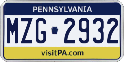 PA license plate MZG2932