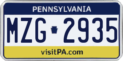 PA license plate MZG2935