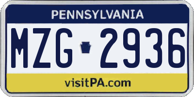 PA license plate MZG2936