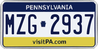 PA license plate MZG2937