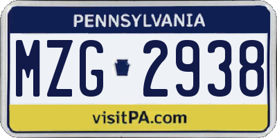 PA license plate MZG2938