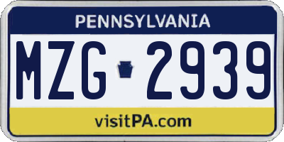 PA license plate MZG2939