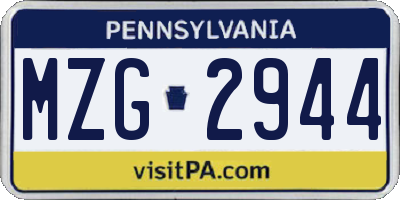 PA license plate MZG2944