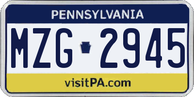 PA license plate MZG2945