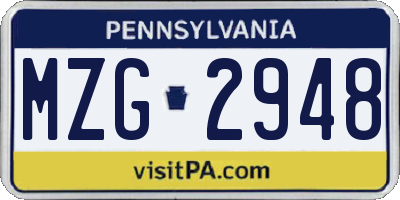 PA license plate MZG2948