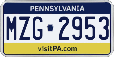 PA license plate MZG2953